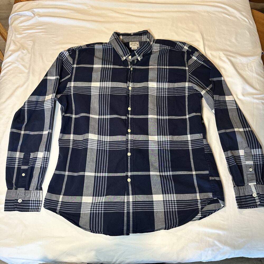 Tailored By J Crew Dress Shirt Button Down Men Size X-Large Blue Plaid Cotton